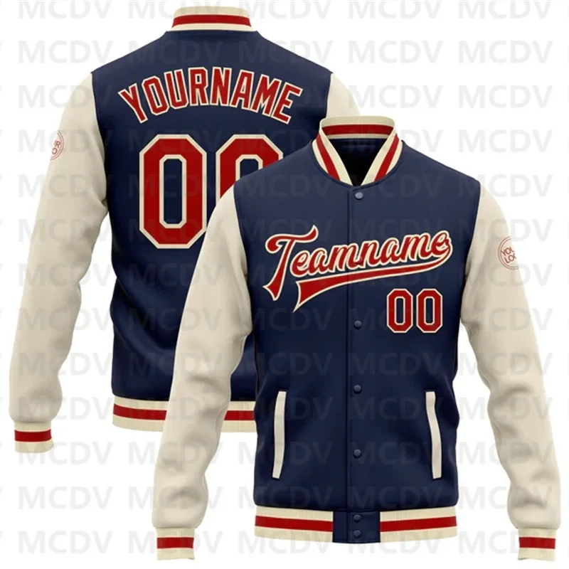 

Custom Navy Red-Or Bomber Full-Snap Varsity Letterman Two Tone Jacket