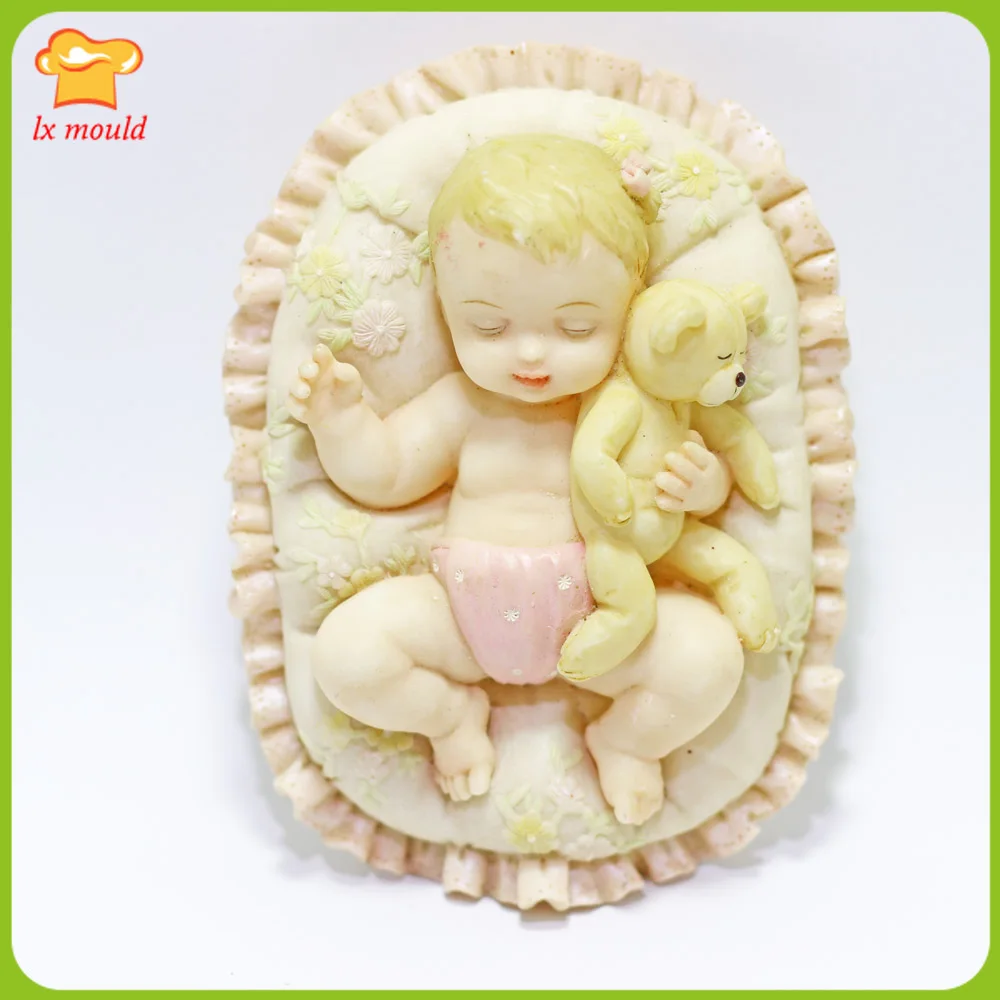 Sleeping Baby Girl & Muppet Bear Silicone Mold Birthday Wedding Cake Decorate Chocolate Soap DIY Plaster Candy Fondant Mould