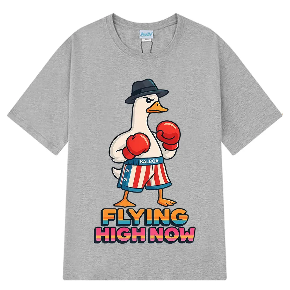 Funny Boxing Goose Flying High Now Graphic T-Shirt Summer Short-sleeved Loose Casual T-shirts  Women Fashion T Shirts