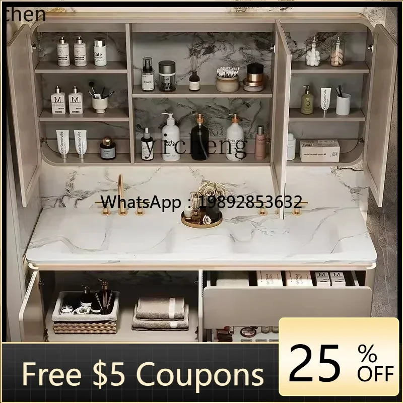 

ABB cream wind rock slab hot bending integrated double basin bathroom cabinet combination toilet washstand