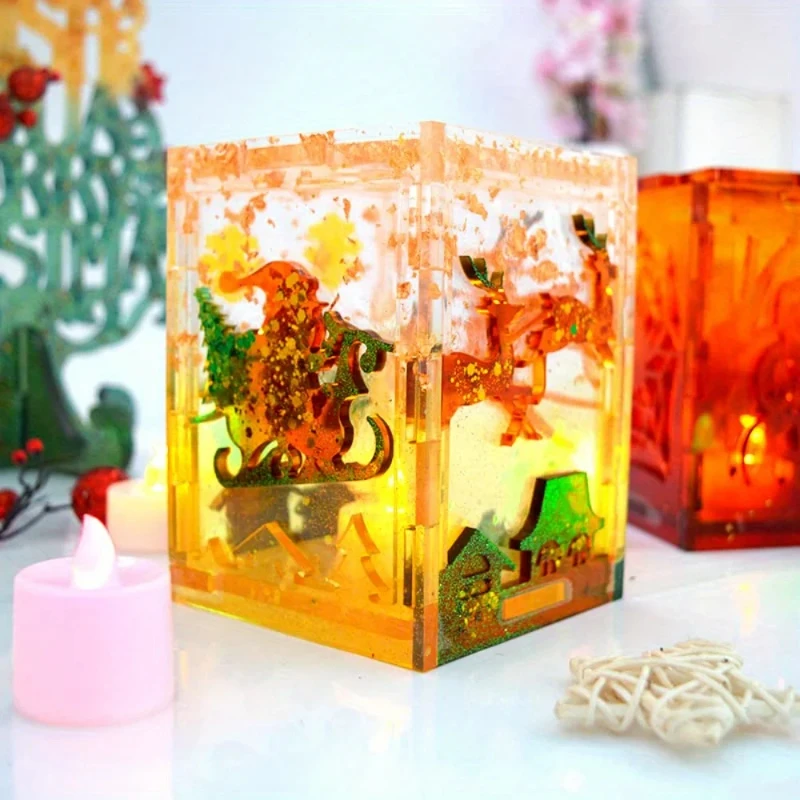 

6 шт., смоляные формы для рождественских фонарей, силиконовые формы с дизайном Санта-Лося и снежинки, подходят для украшения подсвечника своими руками