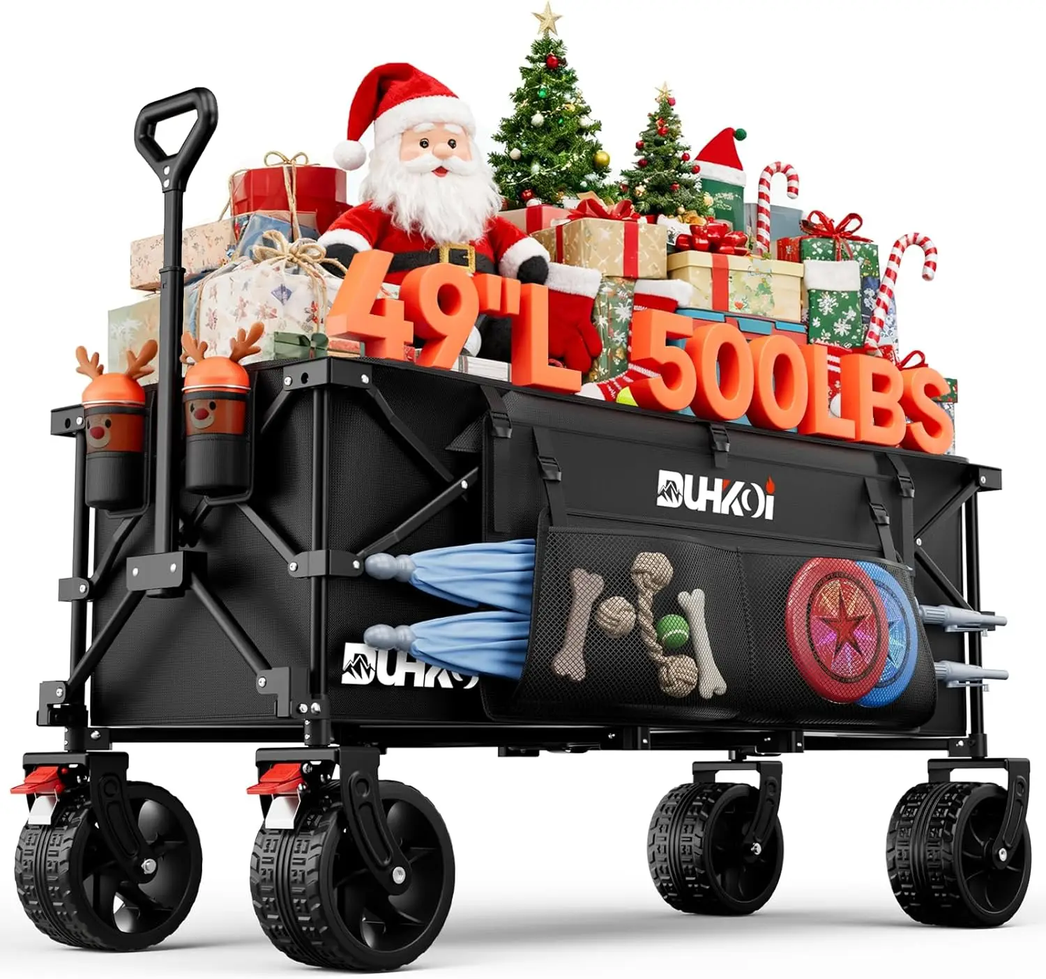 

49" Collapsible Wagon with 500lbs Capacity, All-Terrain Wheels, Cup Holders for Sports and Shopping