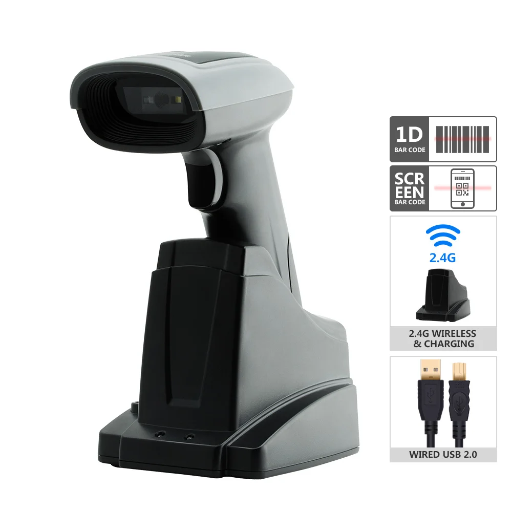GTCODESTAR X-1901C Barcode Scanner Portable Scan Handheld POS CCD Barcode Wireless 2.4G Scanner Bar Code Reader with Stand