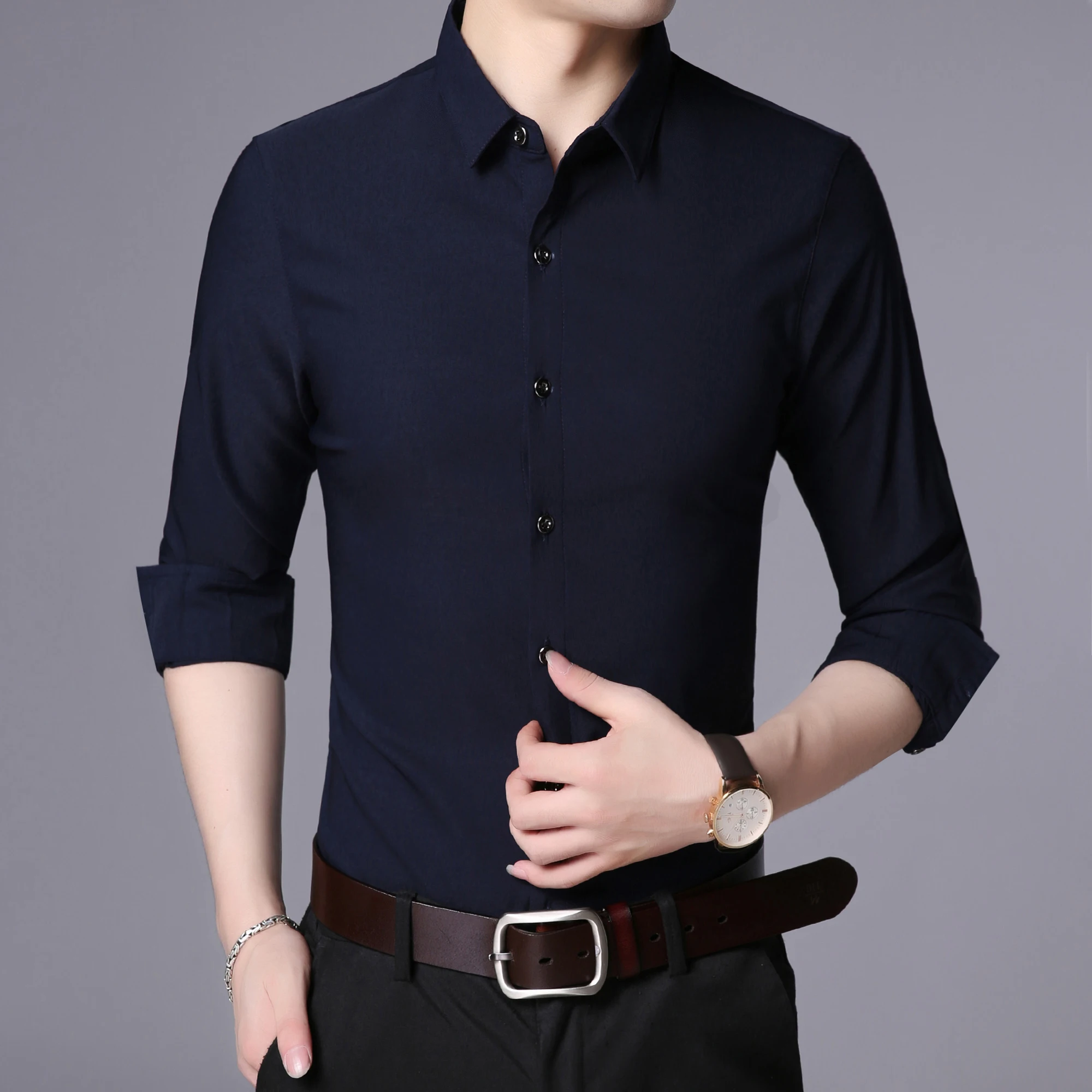 

COODRONY Business Casual Men's Top High Quality Non-Ironing Long Sleeved Solid Versatile Comfortable Breathable Shirt Top W5645