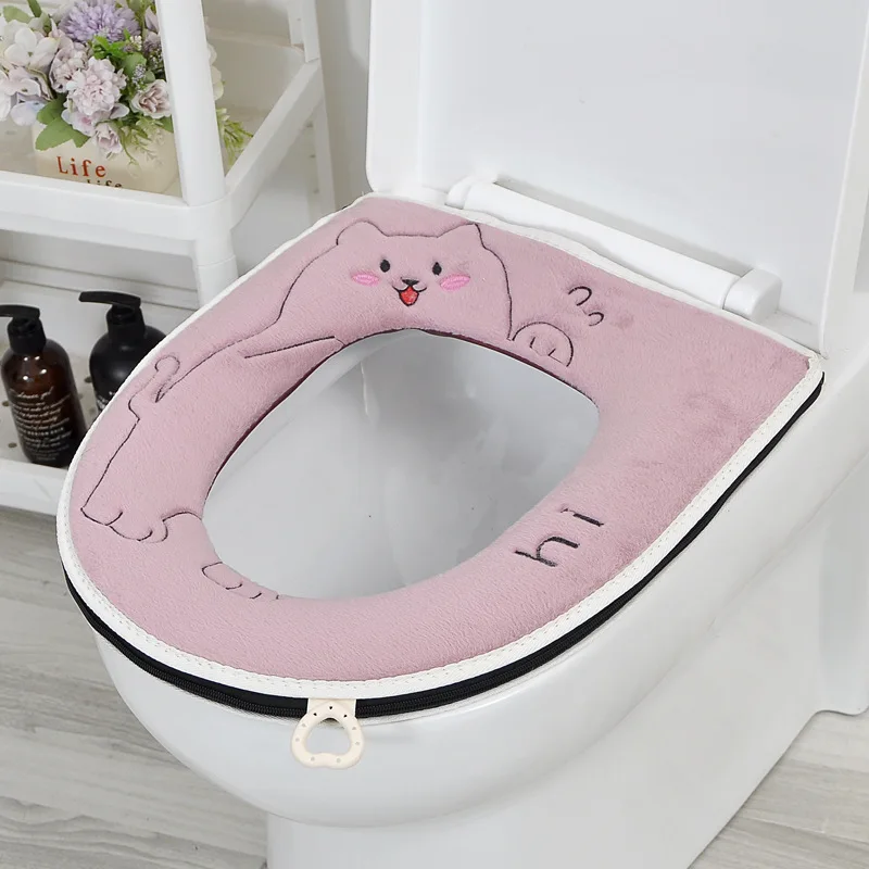 Thickened Winter Warm Toilet Pad Home Potty Seat Cape Four Seasons Toilet Washer Zipper Ferrule Cute WC Seat mat Cover Washable