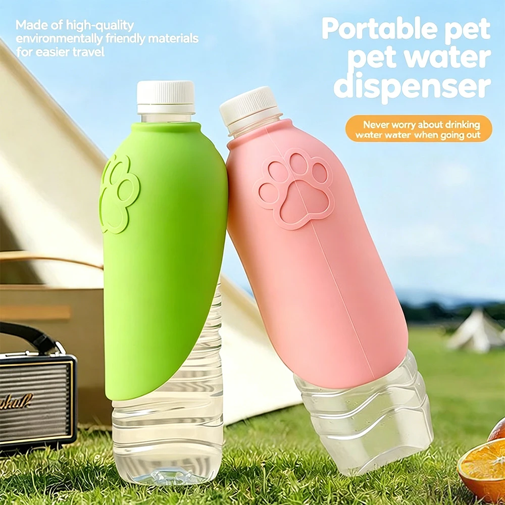 Portable Dog Water Bottle Adapter Silicone Foldable Pet Water Bowl for Outdoor Walking Travel Hiking Fits Most Mineral Water