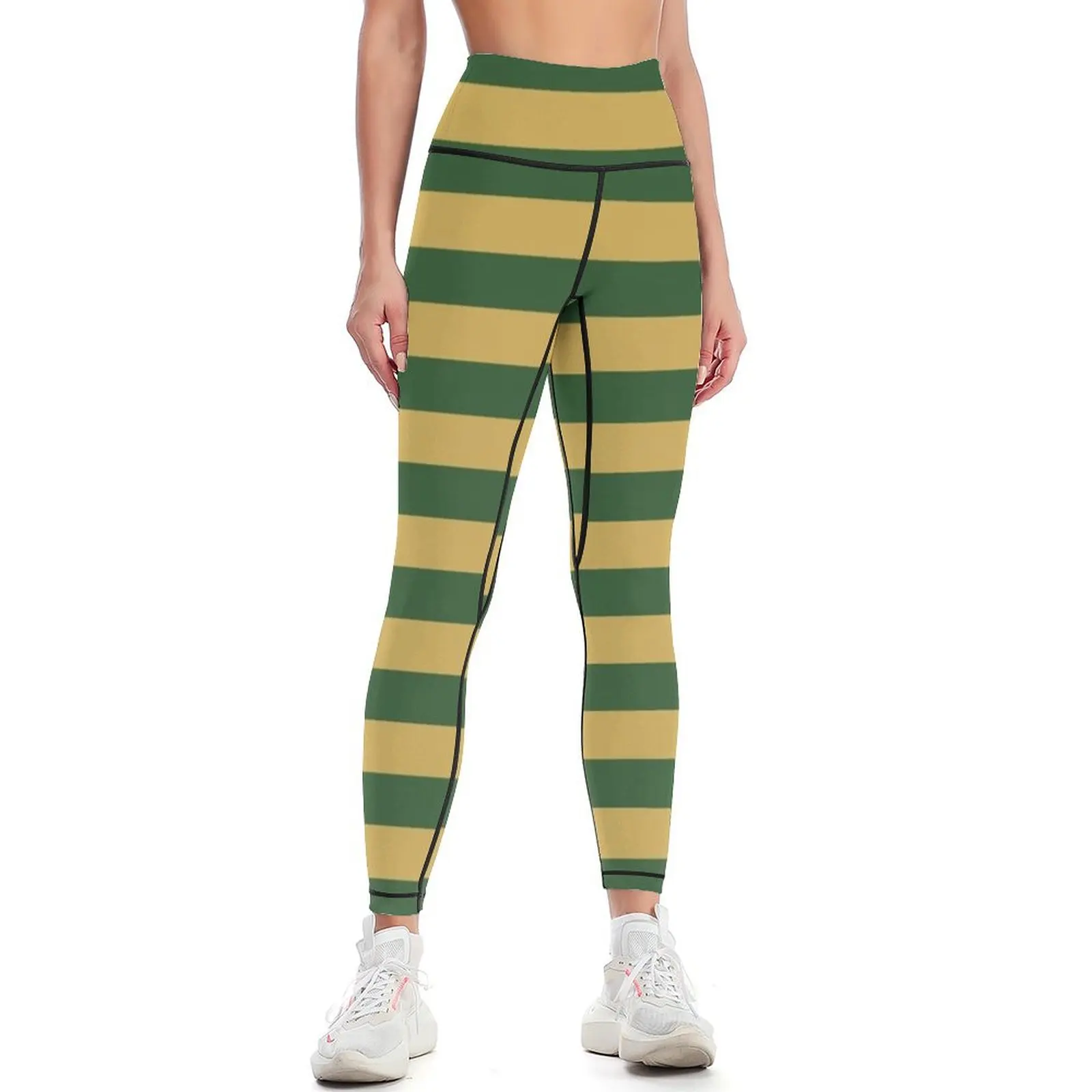 Leggings horizontais pequenas de PINE Verde e Dourado para mulheres, Push Up Joggers para ginásio, roupas esportivas para mulher