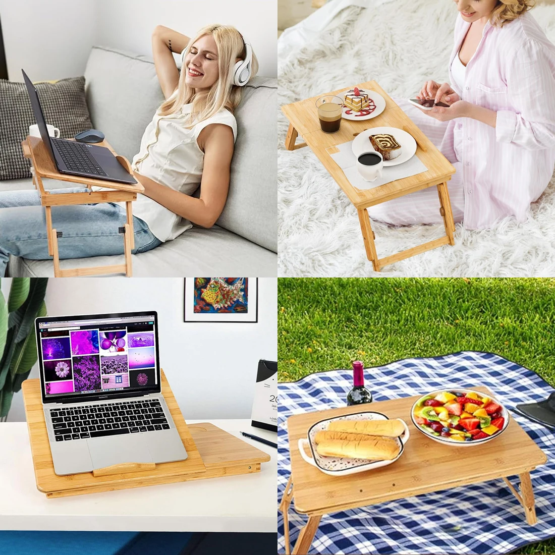مكتب كمبيوتر محمول خشبي قابل للطي، طاولة طالب مدمجة، طاولة قراءة بجانب السرير موفرة للمساحة، متعددة الوظائف #2