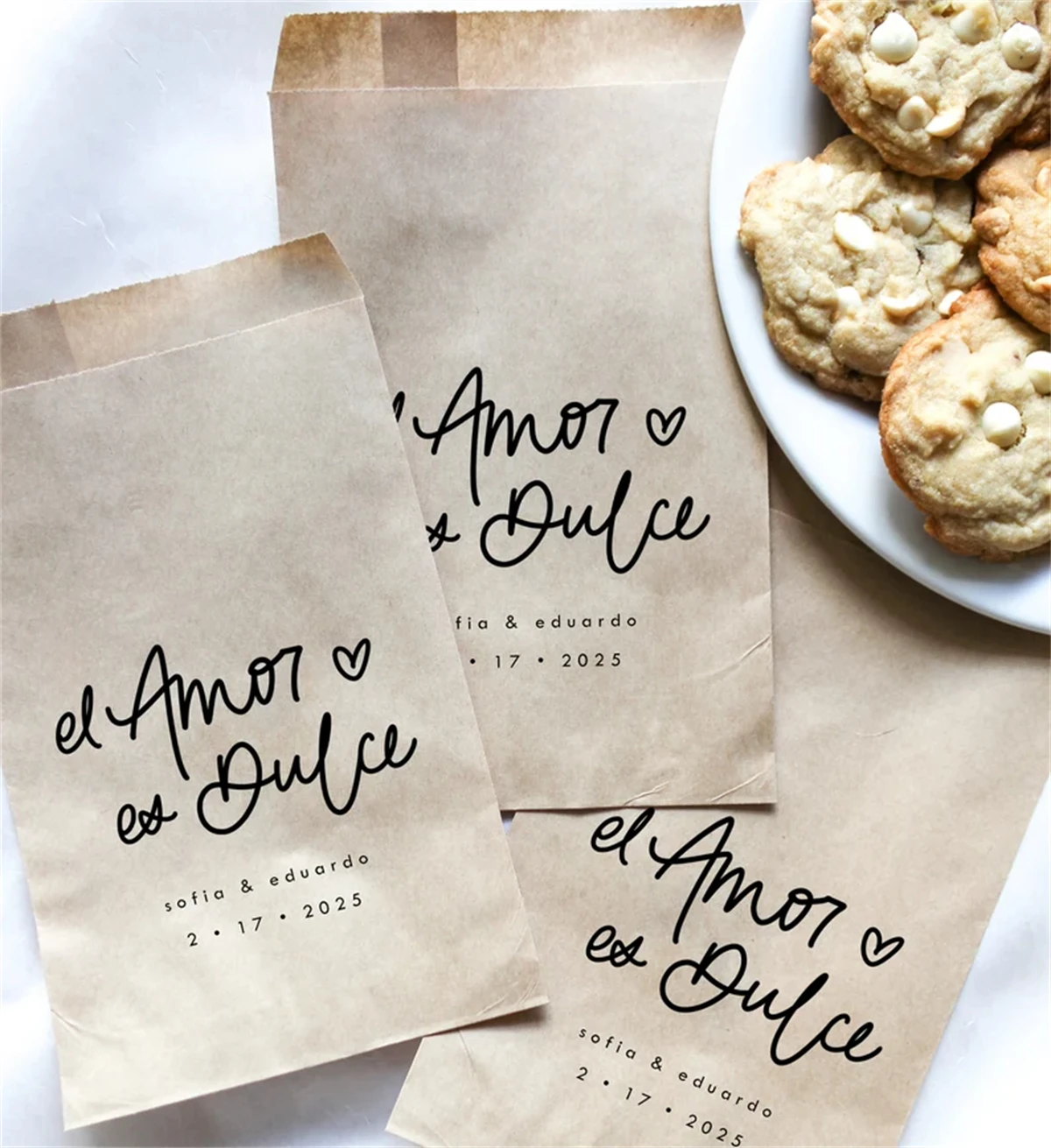 El Amor es Dulce!, Personalized Wedding favor treat bag, Cookie Donut bag, Bride Shower Party Popcorn Engagement thank you Bags