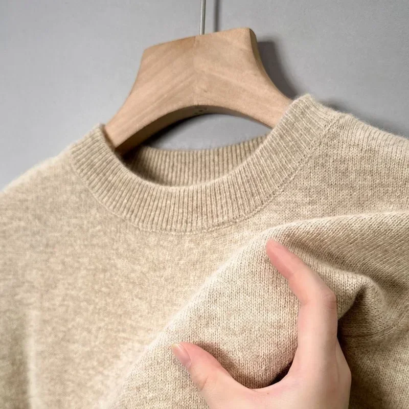 High Quality Woolen Sweater Men's 100% Pure Wool Thickened Warm Semi-turtleneck Round Neck Winter Knit Base Pullover Men's Top