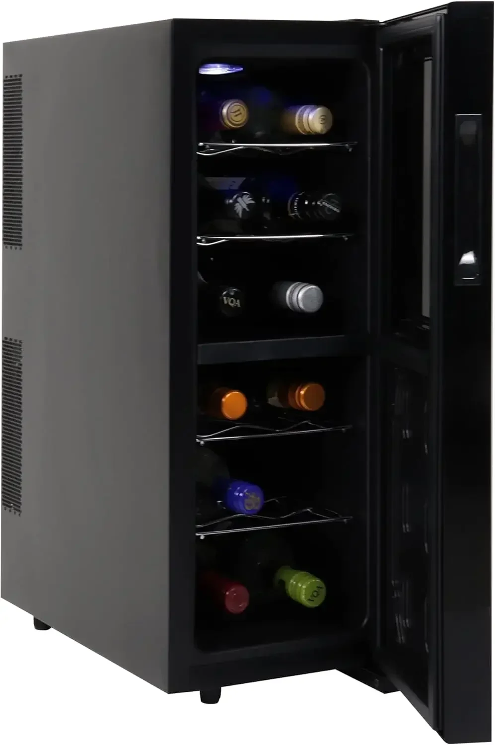 Koolatron Urban Series 12 Bottle Dual Zone Wine Cooler, Black, Thermoelectric Wine Fridge, Freestanding Wine Cellar, Red, White