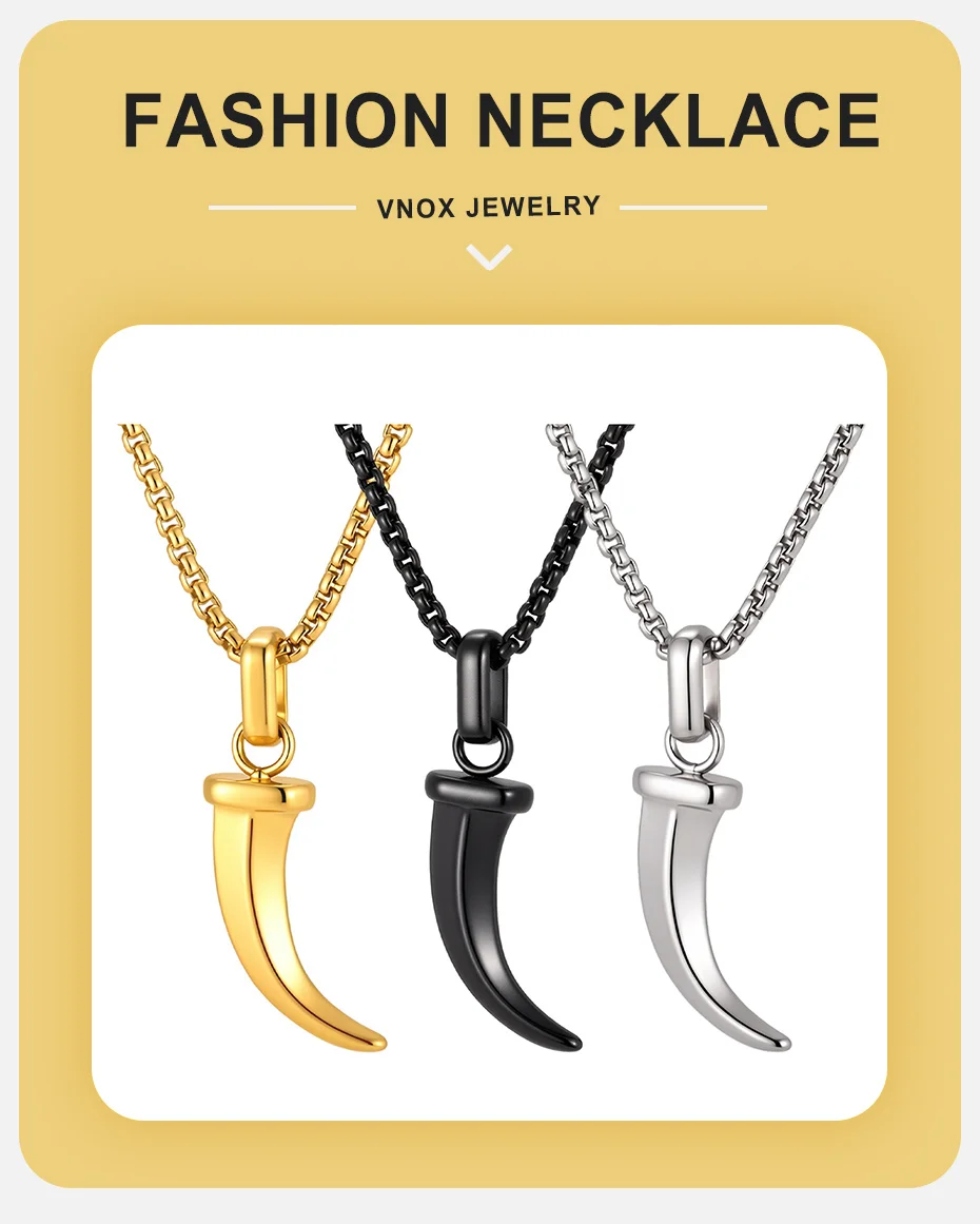 Vnox Herren Halskette mit Stierhorn-Anhänger, Edelstahl-Kettenhalskette, Hip-Hop-Punk-Amulett-Schmuck, Geschenk für Freund, für den täglichen Gebrauch. – Detail 1