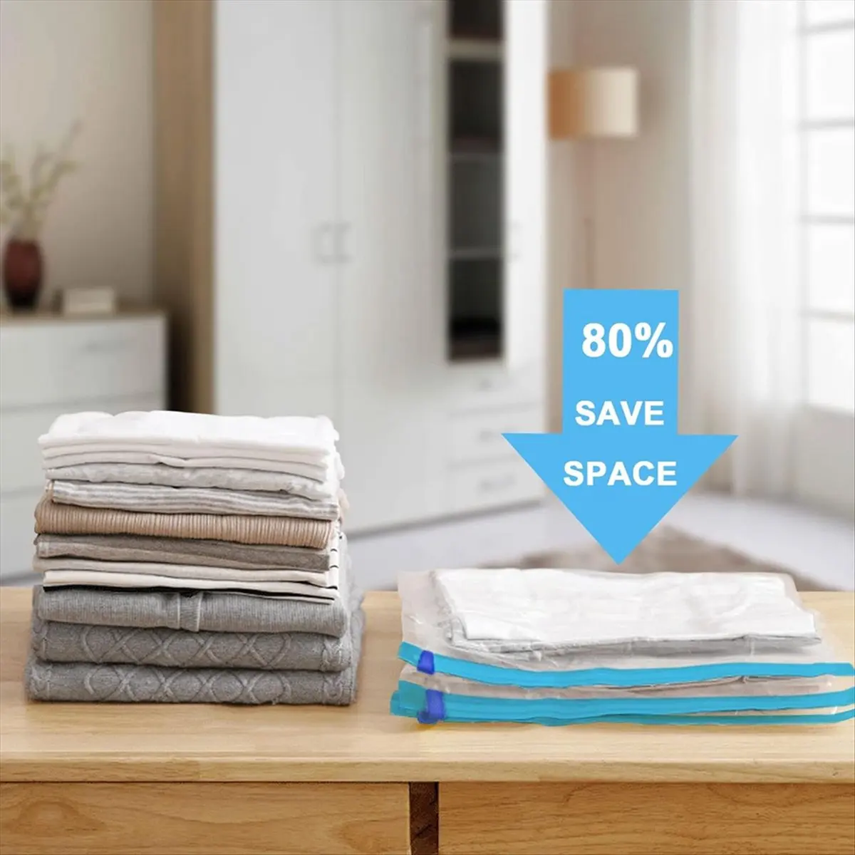 

[CLOS] 12 Pack Reusable Roll Up Compression Bags,40X60cm Medium Vacuum Storage Bags for Travel,Saving Storage Packing Bags