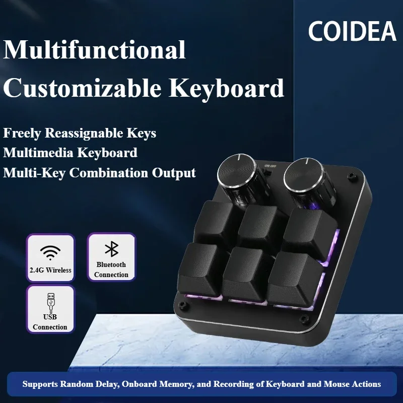 COIDEA-6X Mini Mechanical Keyboard 6/9Keys Dual Knobs Multifunctional Graphic Designer Video Editor Customized Keyboard