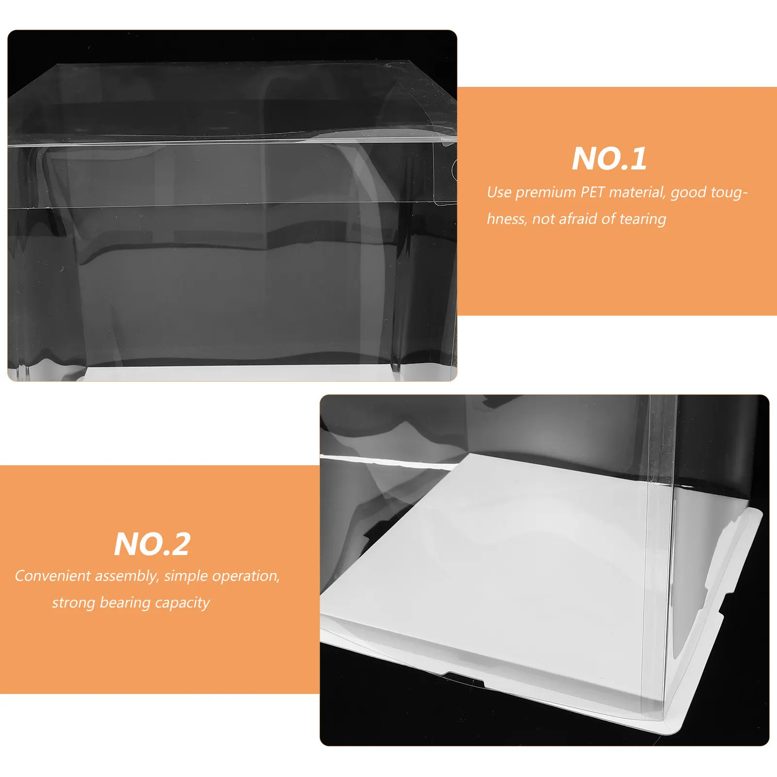 2Pcs Transparent Cake Packaging Boxes Premium Clear Pet Material Oil Waterproof Odorless Safe for Birthday Cake Pastry Floral