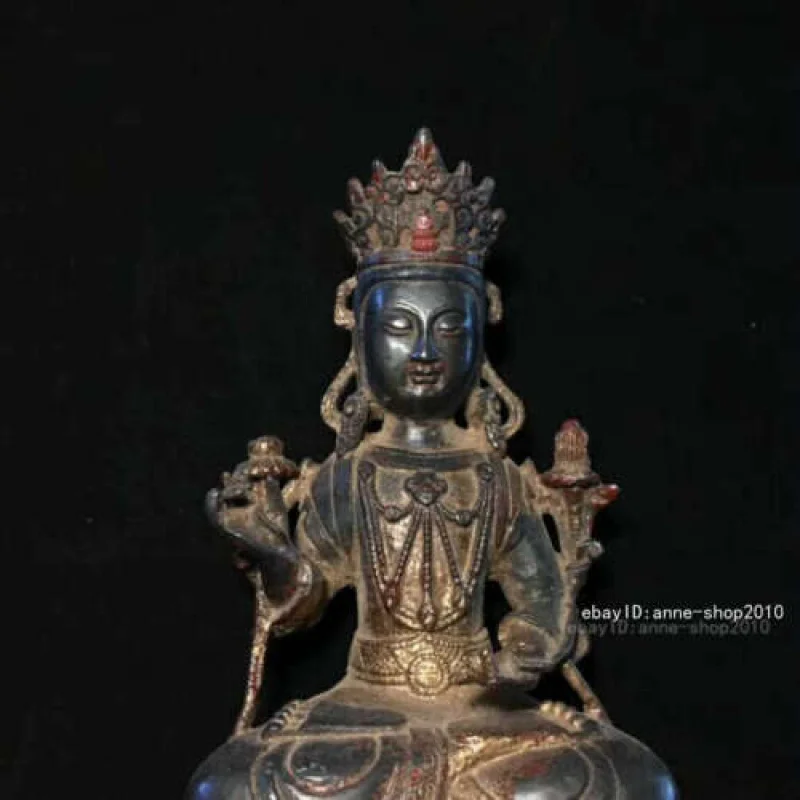 24cm Marked China Old Brass Bronze copper Kwwan-Yin Guanyin Buddha Statue