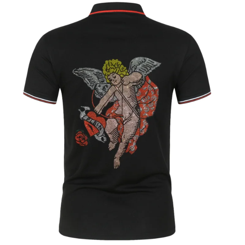 

Designer Brand Men's Fashionable Rhinestone Polo Stylishly Crafted and Trend-Following