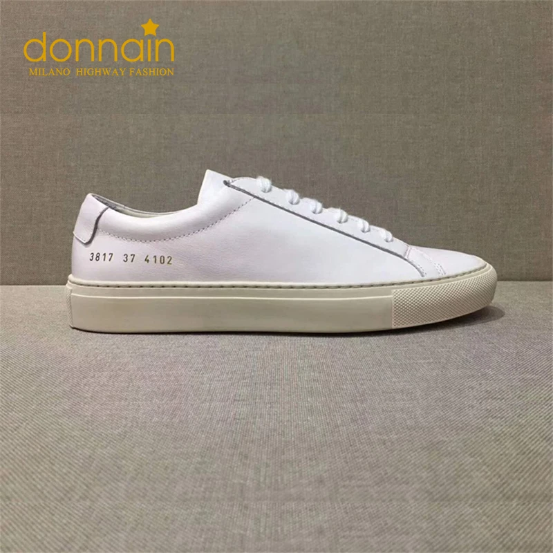 DONNAIN Spring Summer New Women Common Sneakers Luxury Genuine Leather Designer Vintage Distressed Sole Flat Couple White Shoes