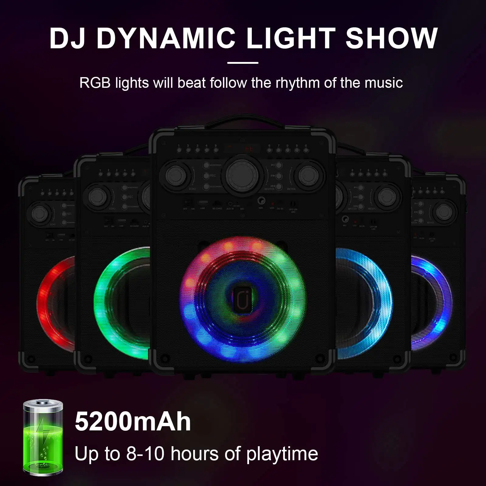 FanFun Karaokemachine met 3 microfoons en DJ Disco Ball Light, draagbare Bluetooth Karaokeluidspreker met LED-verlichting voor kinderen en volwassenen