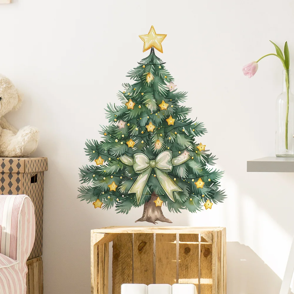 Christmas Tree Decorative Vinyl Wall Sticker For Christmas Decor Wall Decor Adhesive Wallpaper Living Room Decoration Home Decal