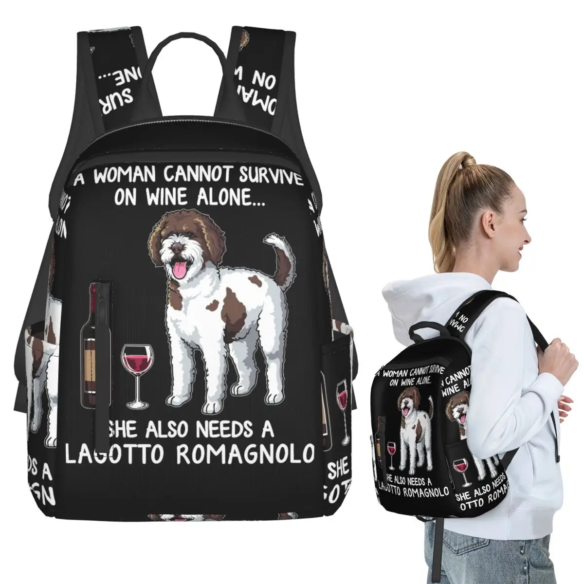 

Lagotto Romagnolo And Wine Funny Dog Fitted Backpack Boys Girls BookBag Children School Bag Computer Shoulder Bags for Men Women