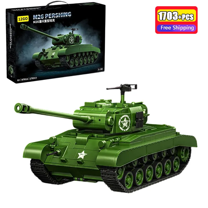 

97011 1703Pcs WWII US M26 Pershing Heavy Tank Building Blocks Army Military Vehicle Model Bricks DIY Construction Toys For Kids