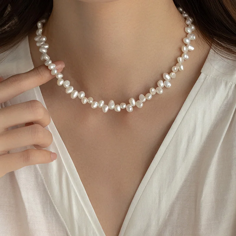 YWYC 4-5mm Baroque Freshwater Pearl Necklaces for Women 38cm 4cm Extend Chain Adjustable Flower Pearl Necklaces Jewelry Gift - Image 2