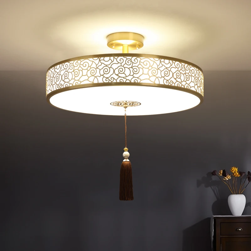 

Новая китайская люстра из цельной меди, роскошный светильник в китайском стиле для спальни, простой потолочный светильник в стиле дзен для лестницы, кабинета, столовой.