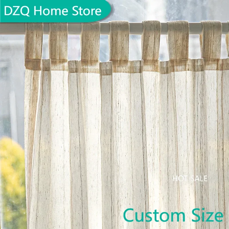 

Natural Hemp Semi-blackout Curtain for Living Room Bedroom, Vertical Striped Linen Color Window Drape, Eco-friendly Gauze Fabric