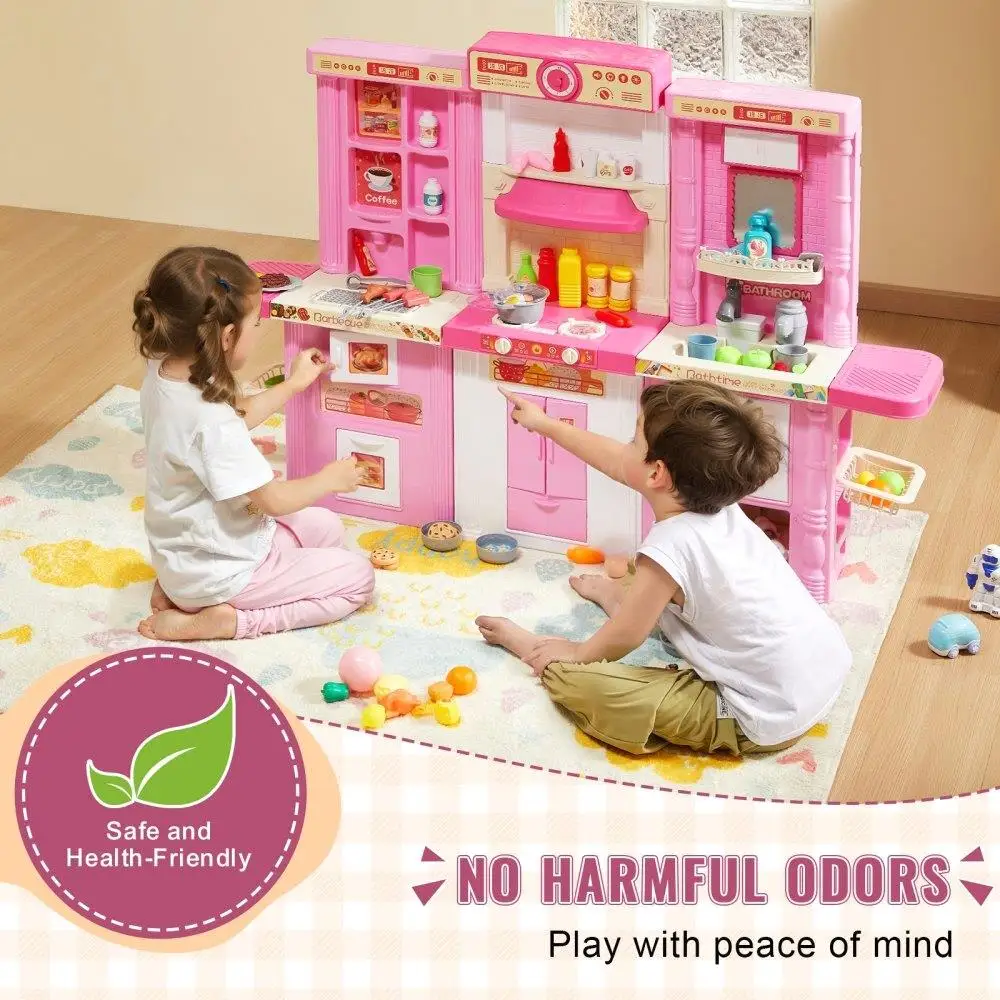 Finta Set da cucina per bambini 74 pezzi giocattolo da cucina interattivo con accessori in rosa