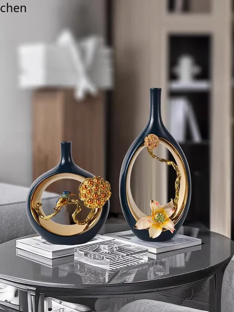 

ZML Ceramic Vase Crafts New Chinese Style Model Room Living Room Flower Arrangement Wine Cabinet Home Flower Vase Decoration