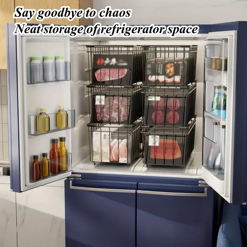 3Pcs Refrigerator and Freezer Storage Basket Kitchen Organizer Rack Refrigerators Suitable for Freezing Meat and Vegetables