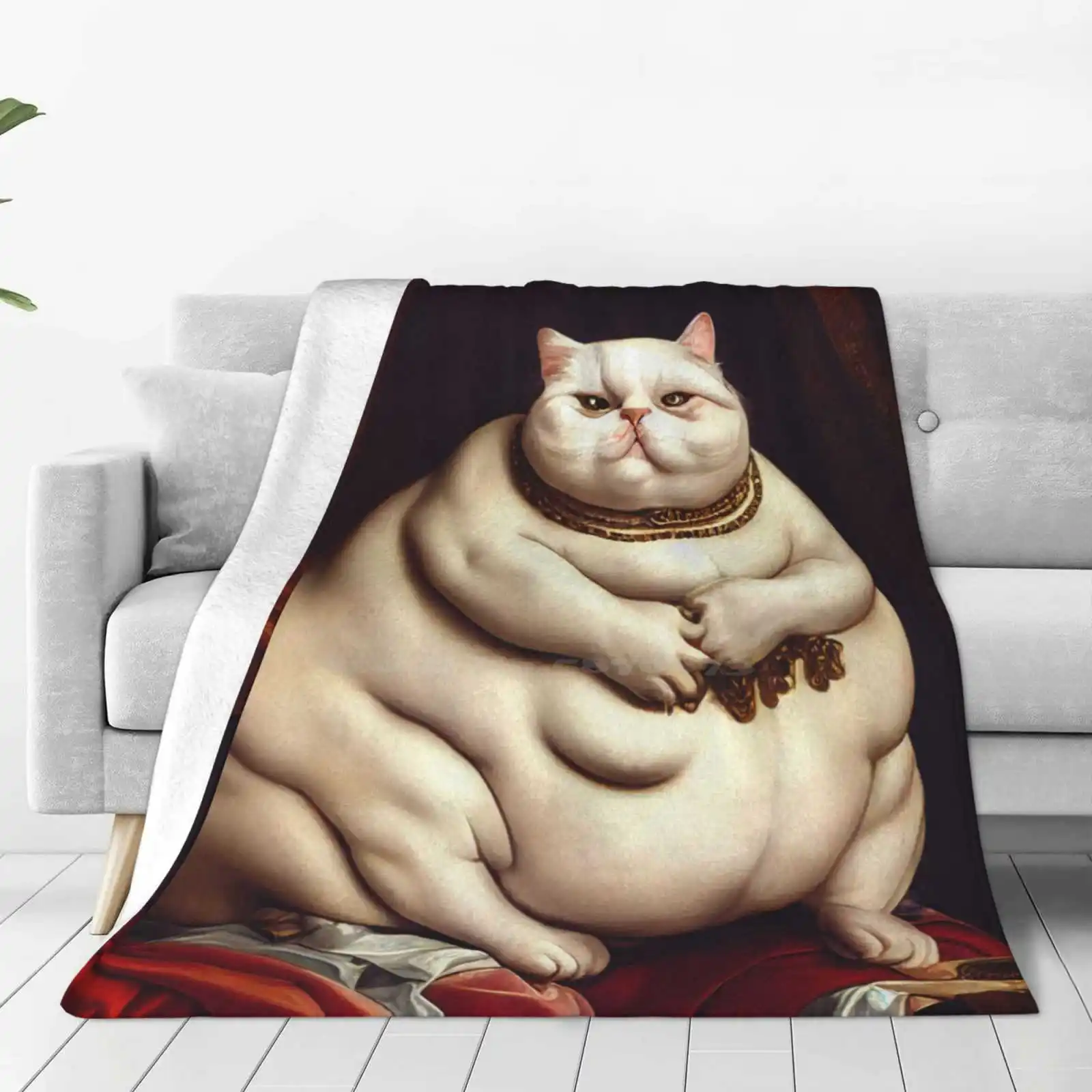 Fat Cat Best Selling Room Household Flannel Blanket Fat Gatto Chubby Funny Renaissance Antique Vintage Animal Pet Dark Gothic