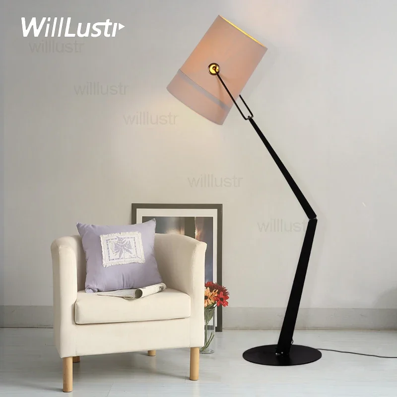 LED Fork Floor Lamp Canvas Fabric Shade Modern Floor Light LED Lighting Living Sitting Room Study Sofa Side Office