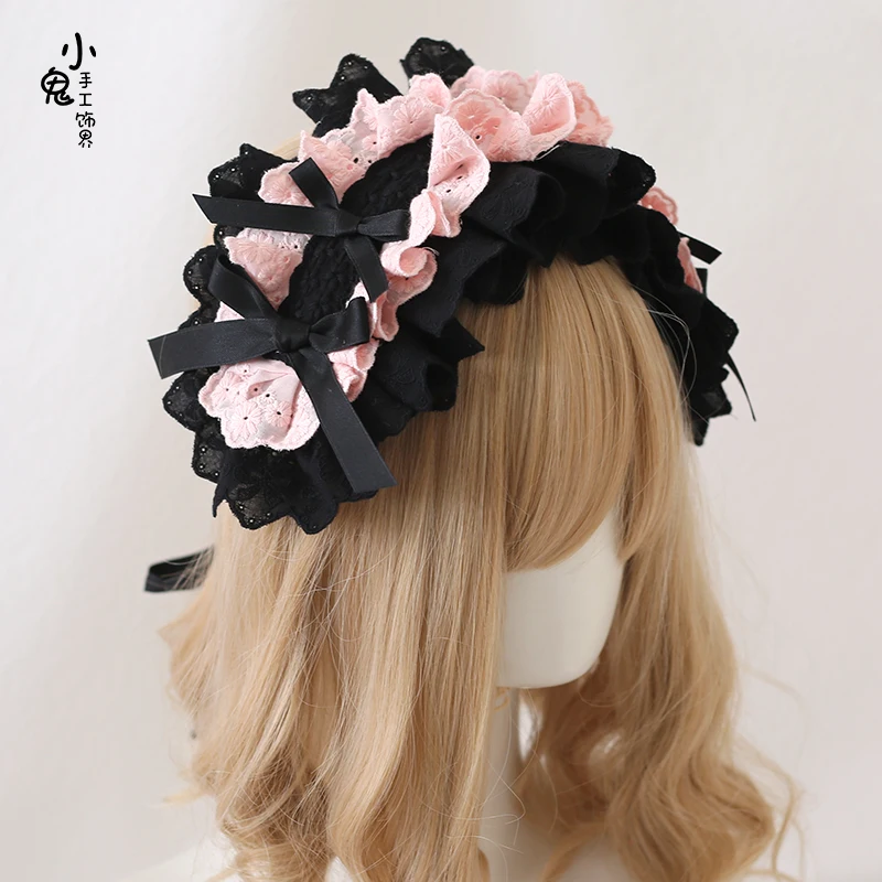 Coiffe Lolita noire et blanche pour filles, fouet à beurre, bande de cheveux avec nœud, culture gothique KC, accessoires pour cheveux chauds et sombres