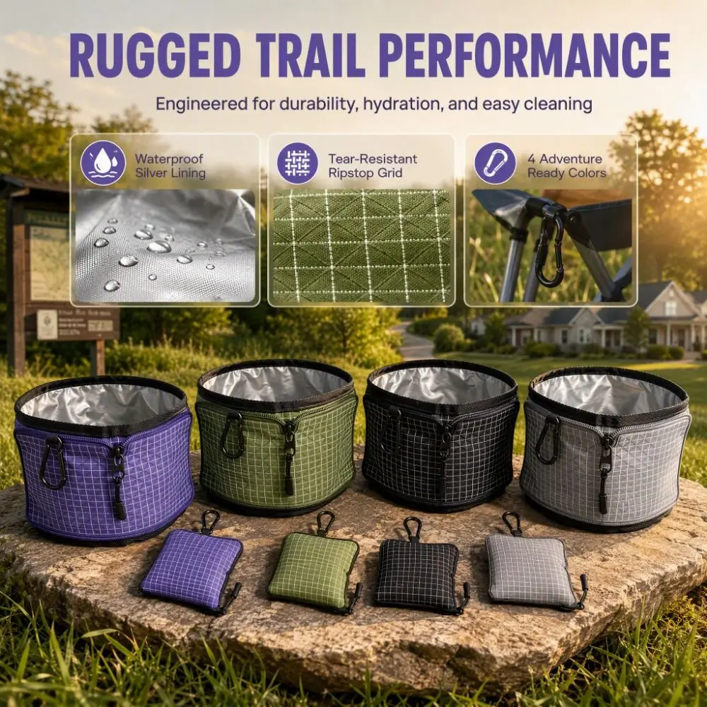 Pet Tableware Portable Folding Pet Bowl Waterproof Wide Opening Cat Water Bowl Folding Hanging Clip Water Storage Bag Camping