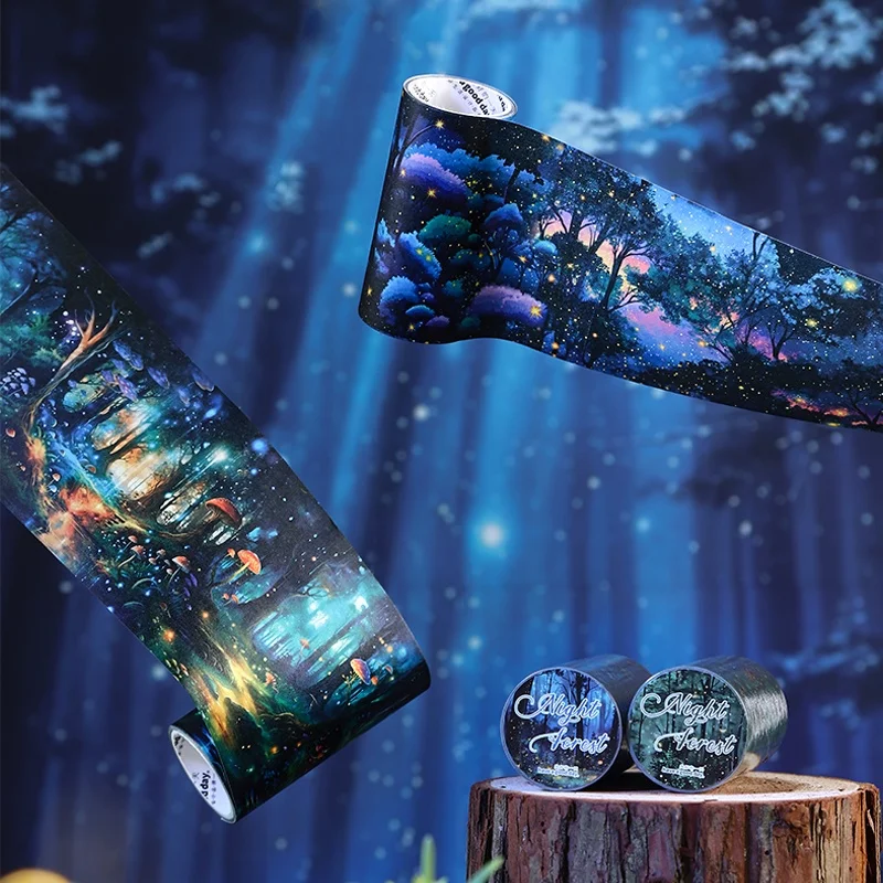 6 Gulungan/Paket Selotip Washi - 8Cm×200Cm - Pola Hutan Langit Berbintang Ajaib, Warna Cerah, Perekat Tahan Lama Cocok untuk Perencana, Jurnal, Botol Air, Kerajinan DIY, Dekorasi Hutan Ajaib, Dekorasi Gaya Alami, Kertas Berkualitas Tinggi, Stiker Dekoratif Eksklusif untuk Penggemar Buku Harian