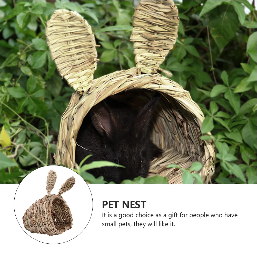 1 قطعة عش الحيوانات الأليفة المنسوجة العشب ل أرنب شينشيلا خنزير غينيا الطبيعية دائم النوم الموئل مريحة سرير الحيوانات الأليفة الصغيرة #6