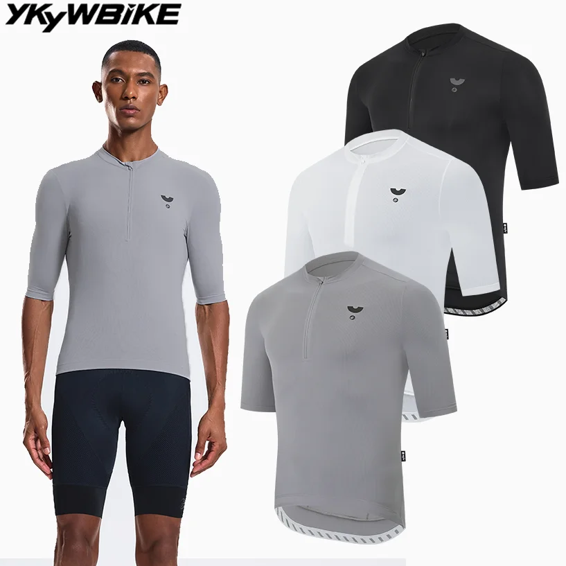 

YKYWBIKE 2025 Cycling Tee Men Bicycle Jersey Soft Breathable Road Bike MTB Maillot Summer Short Sleeve Casual Half-Zip Shirt