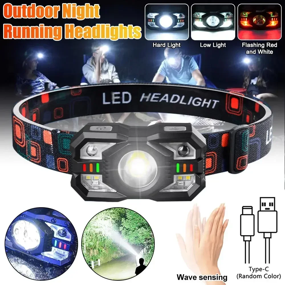 

Portable LED Induction Headlamp USB Headwear Strong Light Sensor Flashlight Waterproof Night Fishing Camping Head Flashlight