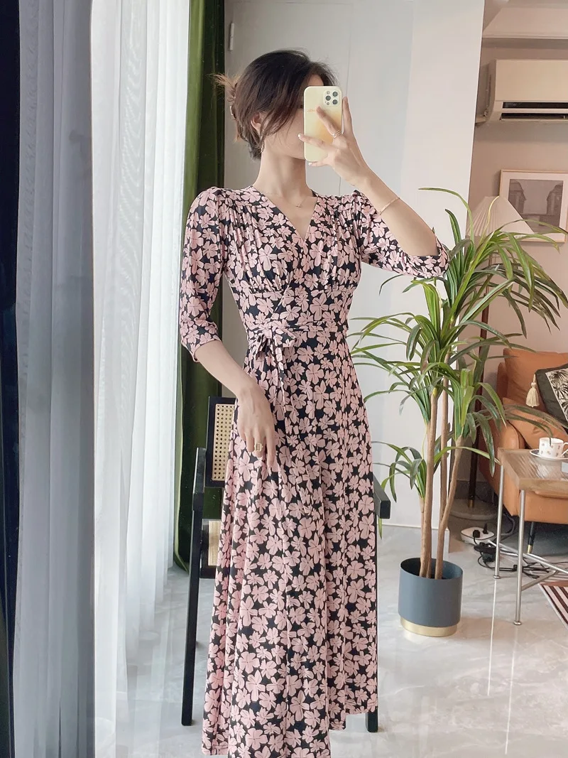 

Spring Summer New Sle Women's Wrap Dr V-Ne Maxi Skirt Floral Print High Waist Midi Dr DVF Collection 2023