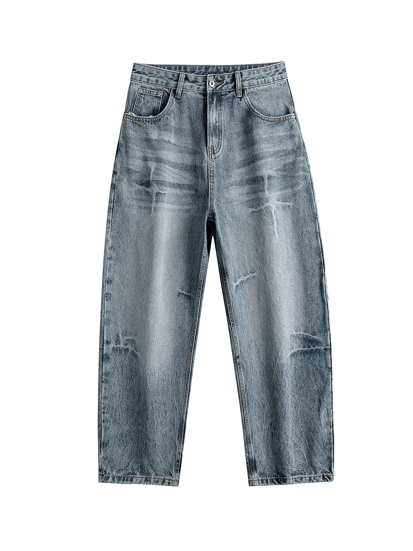 

American Retro Waed Jeans Men Loose Straight Wide Leg Workwear Long Pants Spring Season Casual Cotton Polyester Blend