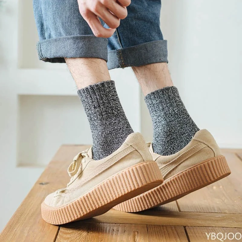 

5 pairs men's Comfortable Warmth thick winter fleece-lined thermal terry socks solid color towel socks