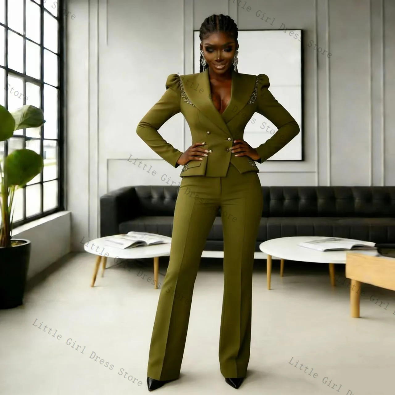 

Комплект из 2 предметов: зеленый женский костюм (пиджак и брюки) из хлопка с кристаллами, весенний, для офиса, нарядный, для выпускного, свадебный, для невесты, на заказ