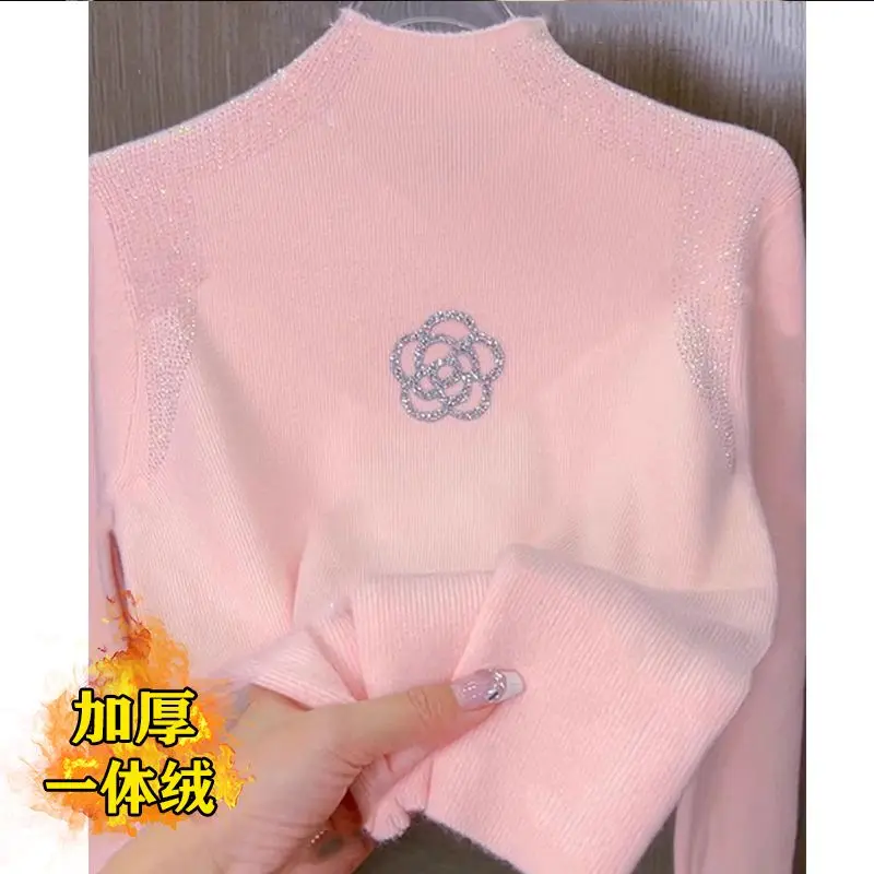 Camellia Hot Diamond Turtleneck Sweater for Women Fashionable New Slim Fit Thickened Knitted Bottoming Shirt Top