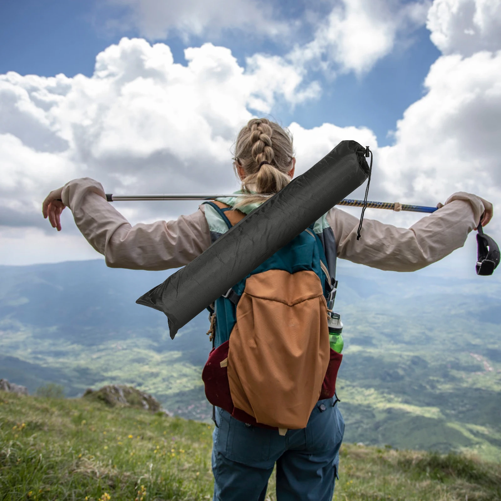 

1pc Lightweight Nylon Hiking Pole Storage Bag Large Capacity Foldable Portable Trekking Poles Carrying Pouch For Camping Fishing