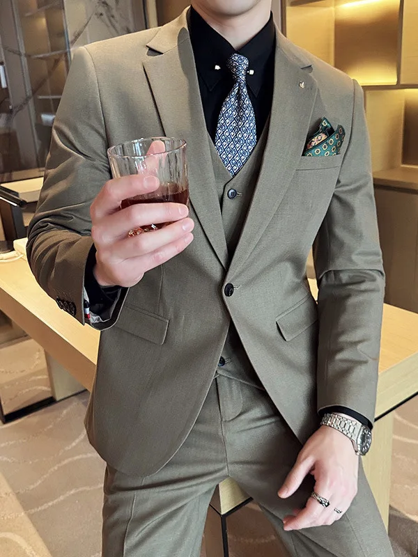 High Quality Men New 3piece Suit Business One-button Double-split Suit