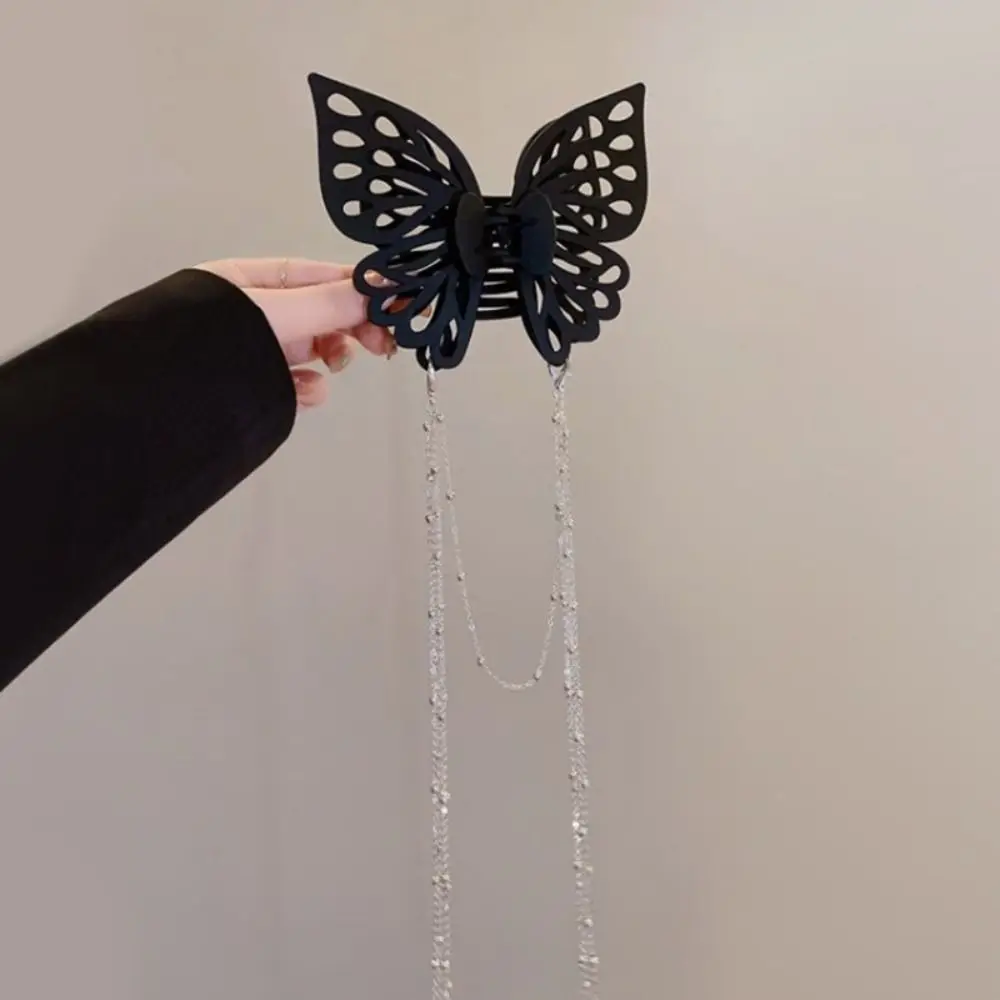 New Oversized Hollow Butterfly Tassel Chain Hair Grab Clip Shark Clip Hair Accessories Claw Clip For Women