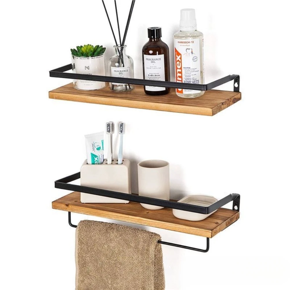 Source factory home bathroom toiletries storage rack, towel storage and organization rack, wooden wall storage rack