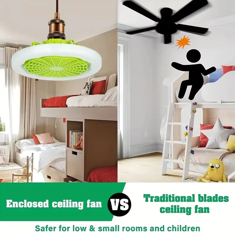 E27 Ceiling Fan Lamp 30W with Remote Control Integrated LED Fan Light Removable Design for Living Room Dining Room Bedroom
